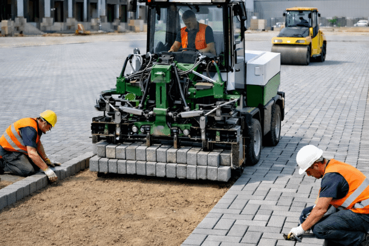 Maszynowe układanie kostki na dużych metrażach - parkingi i place